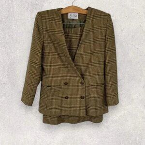 Vintage Le Suit Houndstooth Blazer Skirt Set Size 10